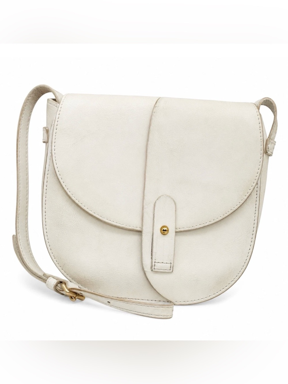 GAP White Faux Leather Saddle Crossbody Bag Cream Gold Minimalist Boho Purse